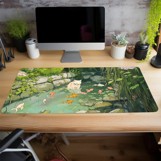 YurTech Cartoon Cat Fish Large Green Mouse Pad