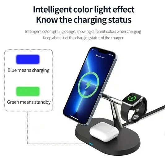 YurTech 3 in 1 Magnetic Fast Wireless Charger Station Magsafe Charging Stand