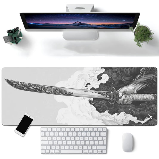 YurTech Black And White Anime Sword Model Mouse Pad Desk Mat