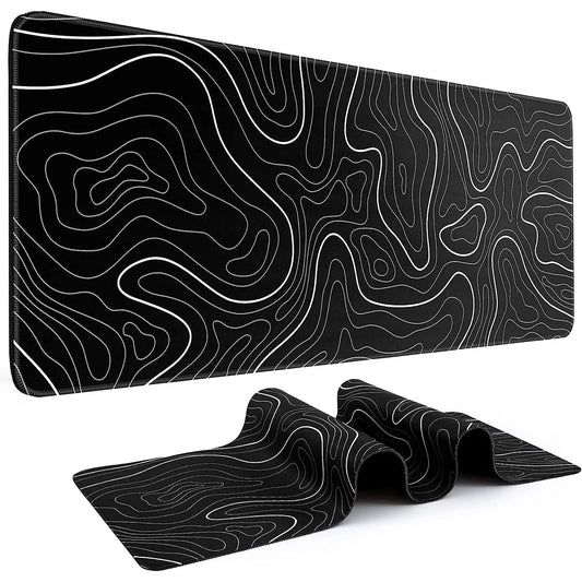 YurTech Large Gaming Mouse Pad 31.5 x 11.8in Topographic Mouse Pad Black and White