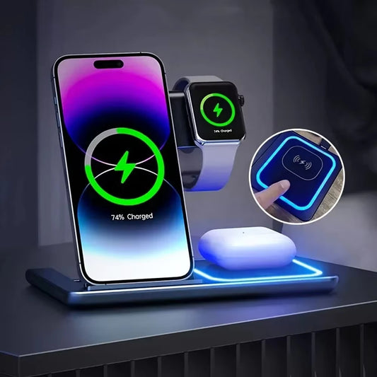 YurTech Foldable 3 in 1 30W Wireless Charging Station