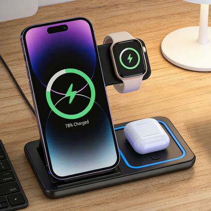YurTech Foldable 3 in 1 30W Wireless Charging Station