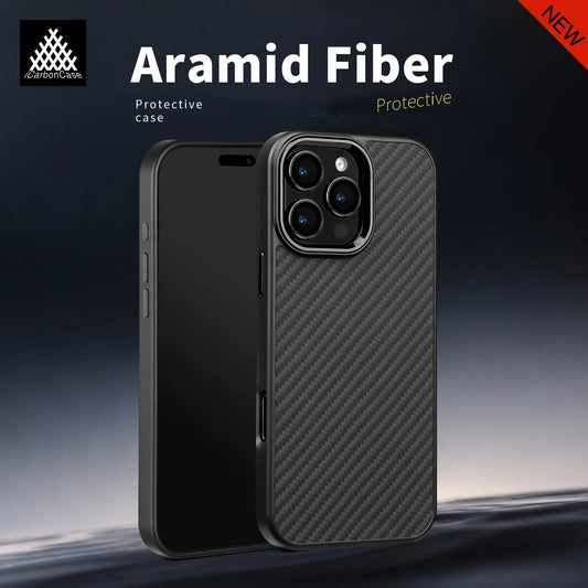 YurTech Real Kevlar Aramid Carbon Fiber Phone Case For iPhone 16 15 14 13 12 11 Pro Max with MagSafe and Metal Lens / Buttons