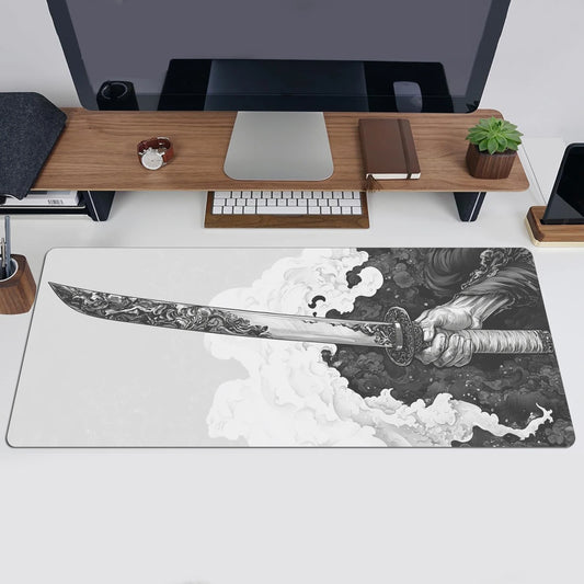 YurTech Black And White Anime Sword Model Mouse Pad Desk Mat